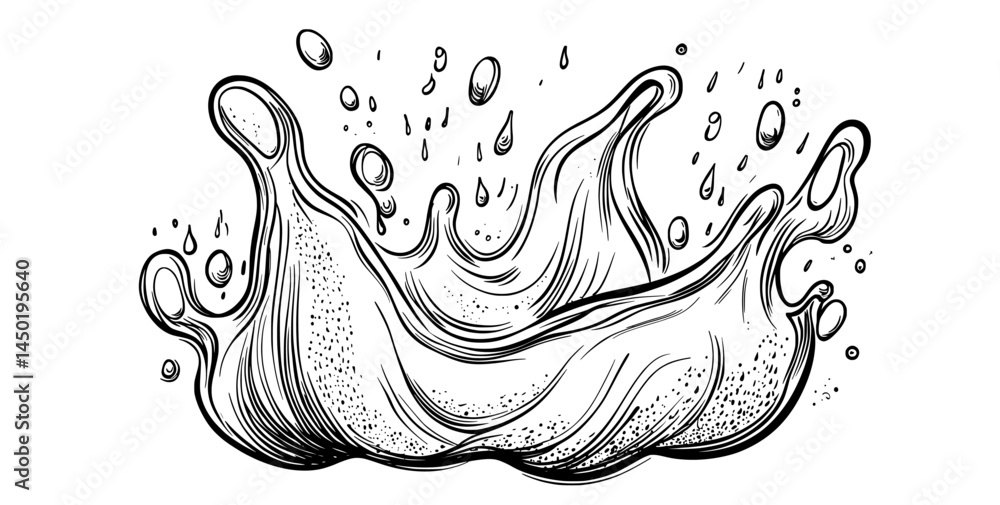 Poster the combination of black ink splashes on a white background results in an abstract shape with space 