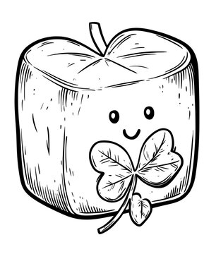 A retro-style cartoon shamrock with a groovy green color, symbolizing Saint Patrick's Day and representing good fortune, Irish heritage, and folklore, with a trefoil plant design that evokes