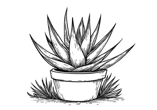 In a modern representation, a cartoon blue agave plant, essential for tequila production, displays a desert cactus flower with sharp, spiky leaves in a rosette shape, and is highly significant in
