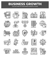 Collection of Business Growth Icons: 25 Essential Line Icons for Finance and Marketing