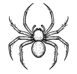 A graphic illustration depicts the silhouette of a black spider that has eight legs
