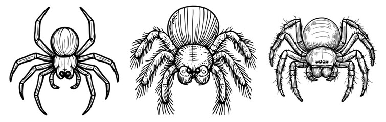 Obraz premium A spider is illustrated in modern black and white style, showcasing detailed legs and eyes