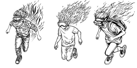 A runner's dynamic silhouette in motion, donning goggles, embodies speed and energy