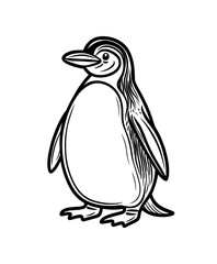 Illustration of a penguin character in black and white silhouette, highlighting basic design components in a cute manner