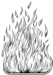 This abstract illustration features a black and white flame silhouette with dynamic, boldly contrasting curves