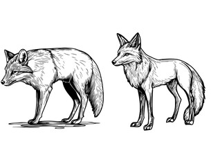 In a stylized black and white representation, a wolf's silhouette is presented in a graceful profile view