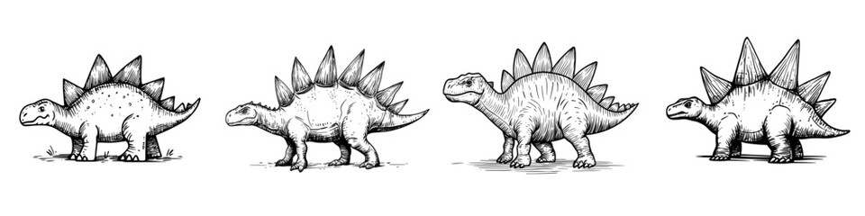 The Stegosaurus is depicted in isolation as a cartoon alongside a triceraptor that is grazing, while the modern kentrosaurus is a prehistoric predator animal © Антон Сальников