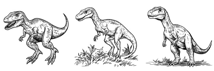 A modern cartoon depiction of a tyrannosaurus, an isolated beige dinosaur sketch of the prehistoric extinct animal, specifically a T-rex