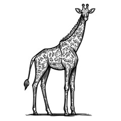 Naklejka premium The modern isolated icon of a giraffe represents a wild animal that inhabits African safari, zoo, and savanna environments, and is occasionally sought after as a trophy