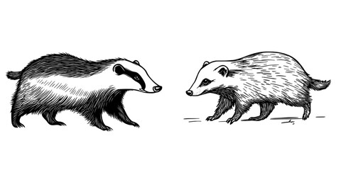 European badger represents an isolated wildlife animal, characterized as a modern short-legged omnivore and also a cartoon character in a forest setting © Антон Сальников