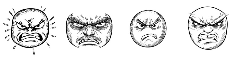 An isolated smiley with an upset expression represents a modern irritated emoji, symbolizing an angry and impatient character