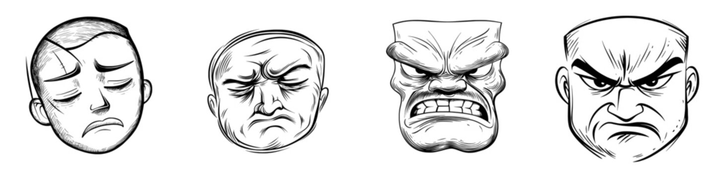 An unhappy face is represented by a dissatisfied emoji symbol, which is a modern emoticon showing a displeased man