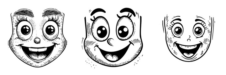 A modern cartoon face icon conveying surprise and fascination is represented by an emoji with a wow facial expression, characterized by an open mouth and wide, goggle eyes, symbolizing positive