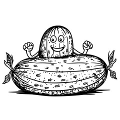 A cartoon representation of a cucumber as a sportsman is seen performing a push-up, embodying the concept of a healthy and active lifestyle that incorporates sports, exercise, and wholesome eating,