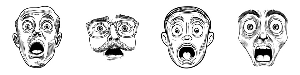 A cartoon face with a modern scared or upset emoji expression, featuring an open mouth and eyes looking upwards, conveying a funny yet negative shocked feeling of a frightened character isolated on a