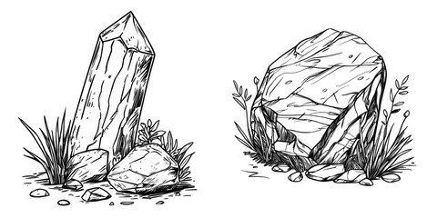 Crystal gem, gemstone, or jewel stone is a modern isolated icon that can represent a mineral gem, including diamond or green emerald crystal, used in jewelry or resembling glass rhinestone rock from