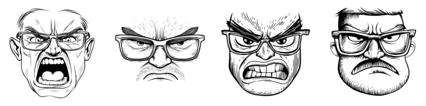 A cartoon face displaying a modern, gloating laugh emoji with angry eyes and a toothy, laughing mouth, representing a malefactor's facial expression of humorous feelings isolated on a white