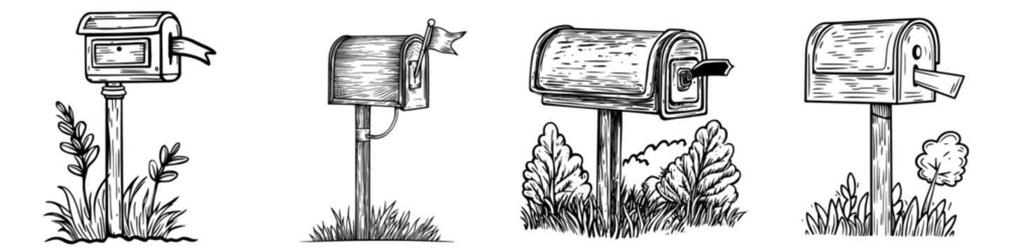 Modern isolated icon of an open mailbox featuring a red flag, symbolizing a post box for mail correspondence and postage sign