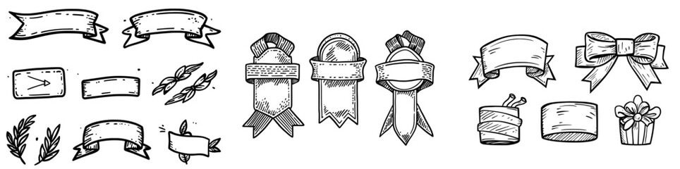 Flat ribbon banner badge, a genuine collection of banners, frames with ribbons, and insignia badges for modern logo design