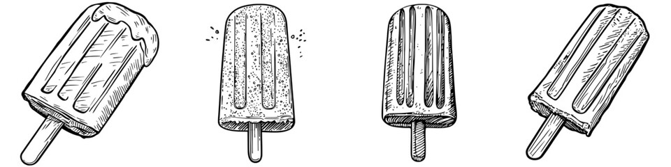 The modern dessert known as sketch popsicle ice cream is a sweet and creamy treat that features nuts, typically presented as an engraved ice cream with a chocolate glaze on a stick © Антон Сальников