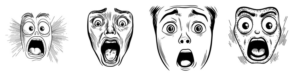 Astonished emoji, cartoon surprised face, and funny modern character, with a dumbfounded facial expression featuring wide open mouth and goggle eyes, conveying wow feelings isolated on white