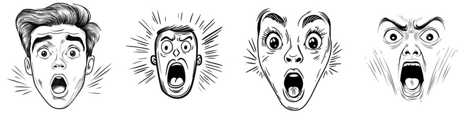 A frightened cartoon face or worry emoji represents modern character fear or feelings of worry, depicted with a scared facial expression, goggle eyes, and an open mouth on a white background