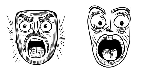 The cartoon wow face and funny surprised emoji represent a dumbfounded facial expression with wide open mouth and goggle eyes, characteristic of an astonished modern character with shocked feelings