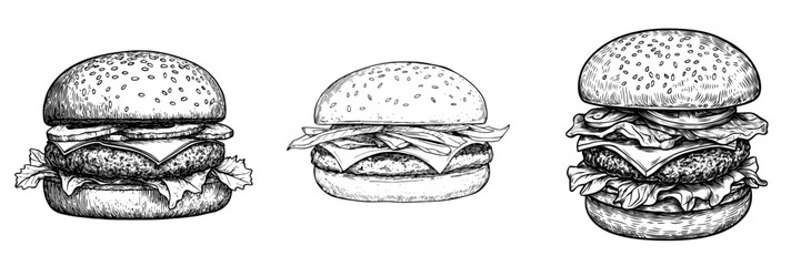 A large royal cheeseburger is an isolated fast food snack, a modern hamburger with either chicken or a beef chop