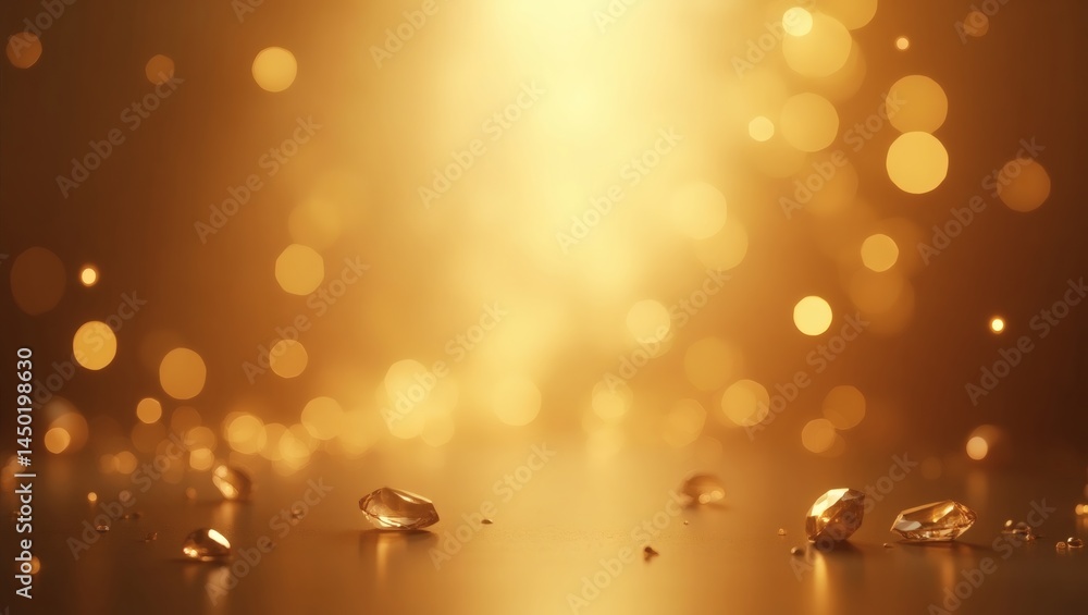 Poster Shining gold abstract background with sparkles and gemstones in bokeh effect