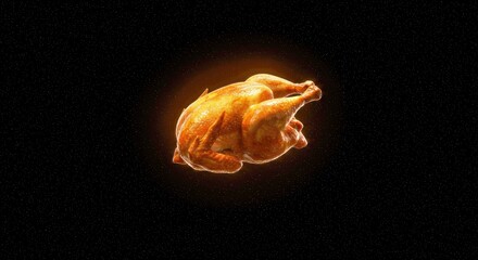 Futuristic concept of roasted chicken emitting golden light, floating in a dark void-gigapixel-standard-scale-_x_PerfectlyClear