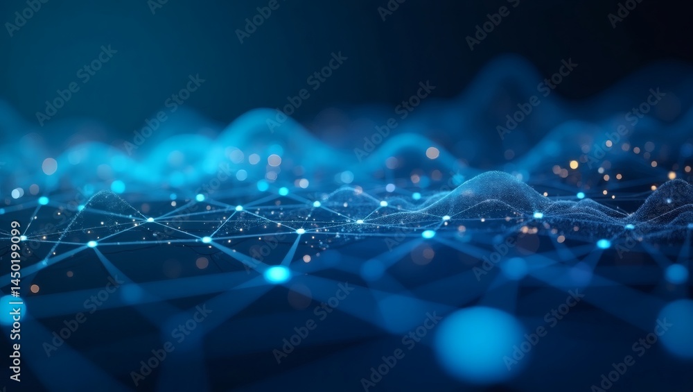 Aufkleber an abstract, digital rendering of a luminous blue data network, with nodes and connections signifying interconnected systems