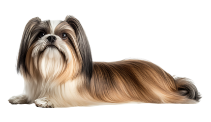 Small White Companion Dog with Long Fur on Transparent Canvas