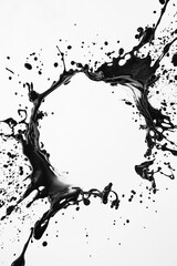Dynamic Black Ink Splash Circle Frame with White Copyspace for Design Projects