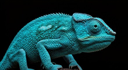 High-quality close-up portrait of a vibrant blue chameleon with textured skin against a pitch-black background-gigapixel-standard-scale-_x_PerfectlyClear