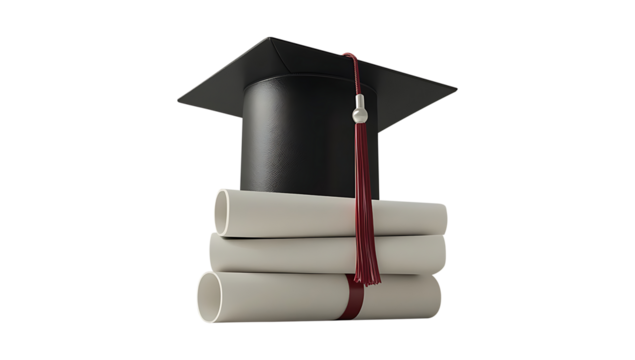 Graduation Cap and Diploma Certificate Isolated on Transparent Background