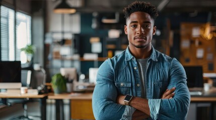 African-American male professional in modern office, mid-shot