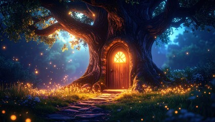 Enchanted forest doorway mystical glen fantasy art magical environment dreamy perspective adventure concept