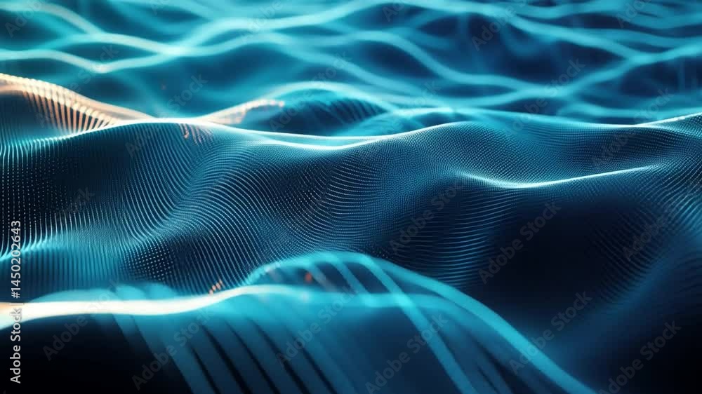 Aufkleber mesmerizing abstract waves digital patterns and flow in vibrant blue technology, showcasing movement