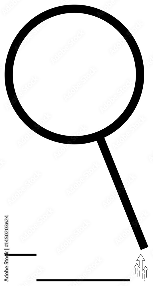 Aufkleber large magnifying glass with descending handle highlighting three small upward arrows and horizontal 