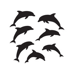 Silhouette Set of Jumping Dolphins