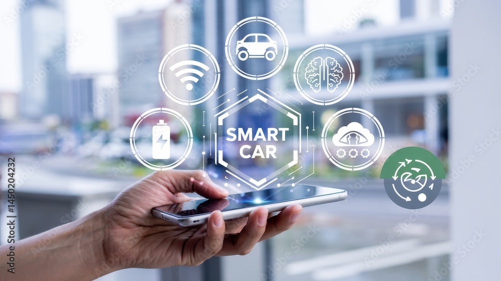 Poster interactive display of smart car technology concepts.