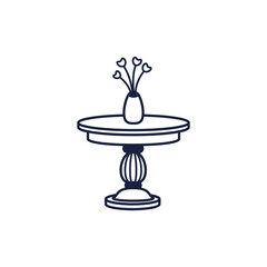 Elegant Round Table with Vase Outline Illustration