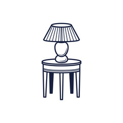 Elegant Round Table with Lamp Outline Illustration