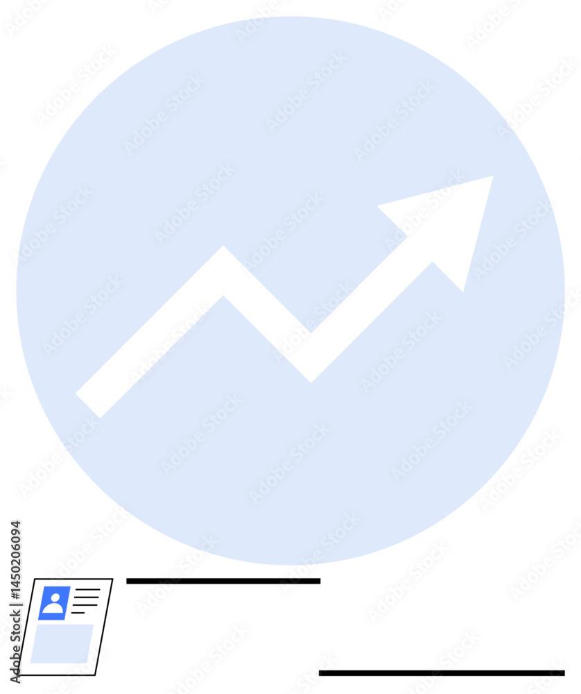 Aufkleber blue circle with white upward arrow representing growth. document with id icon below conveys progres