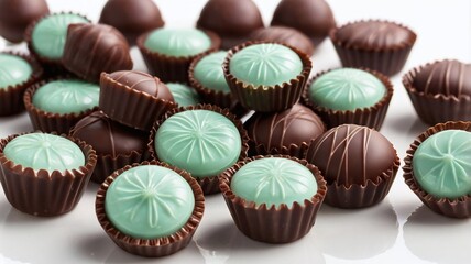 mint chocolate candies isolated on white background