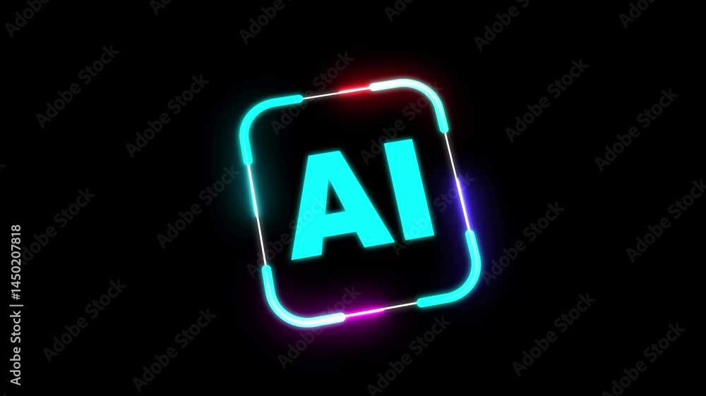 Poster 3d neon glowing ai learning and artificial intelligence concept. business, modern technology, intern