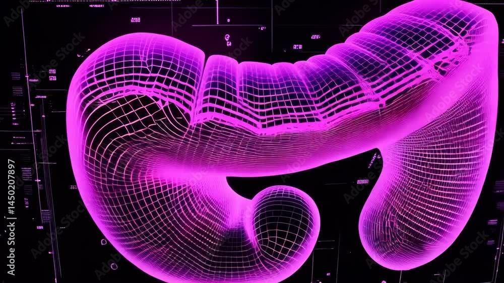 Poster abstract purple grid structure surrounded by data stream analysis for medical or science background