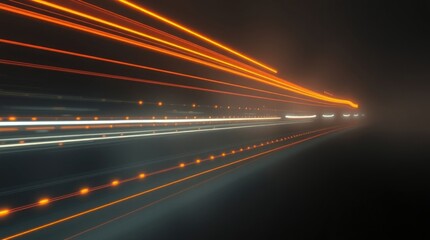 Abstract light streaks, orange and white, converging in dark background