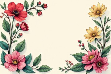 Floral botanical motifs, intricate line art, muted tones, seamless, elegant