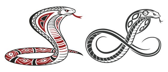 Obraz premium Stylized cobra snake infinity symbol tattoo vector icon on a white background
